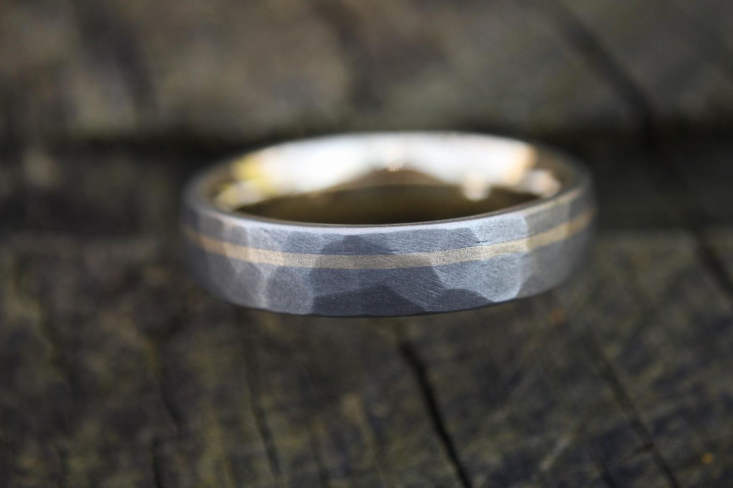 Titanium Ring with 14k Yellow Gold Liner and Inlay, Faceted Sandblasted Finish, Unique Men's Wedding Band, Custom Comfort Fit Ring