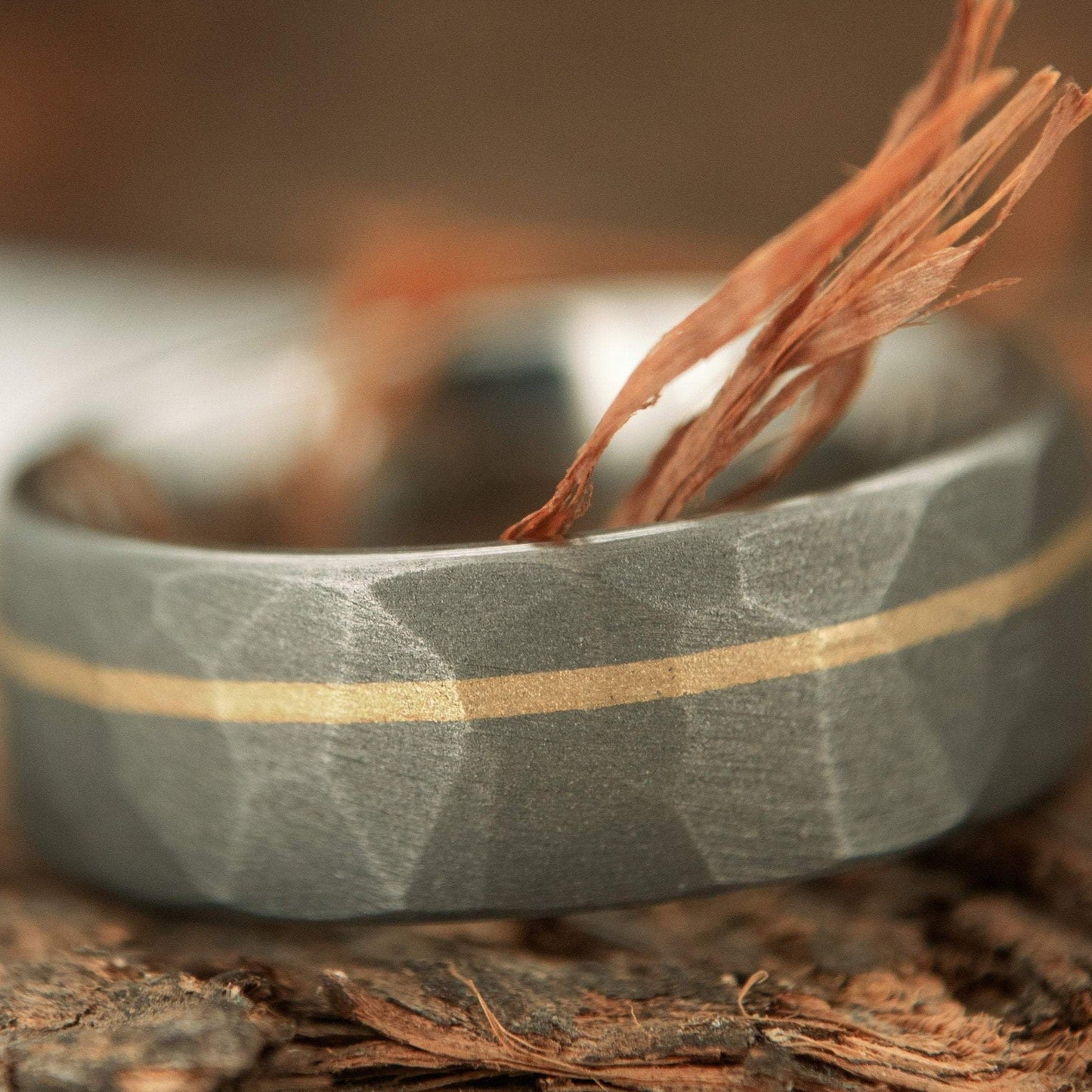 Faceted Titanium with 14k Yellow Gold inlay