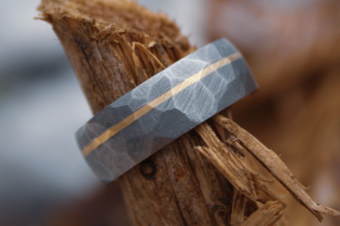 Faceted Titanium with 14k Yellow Gold inlay
