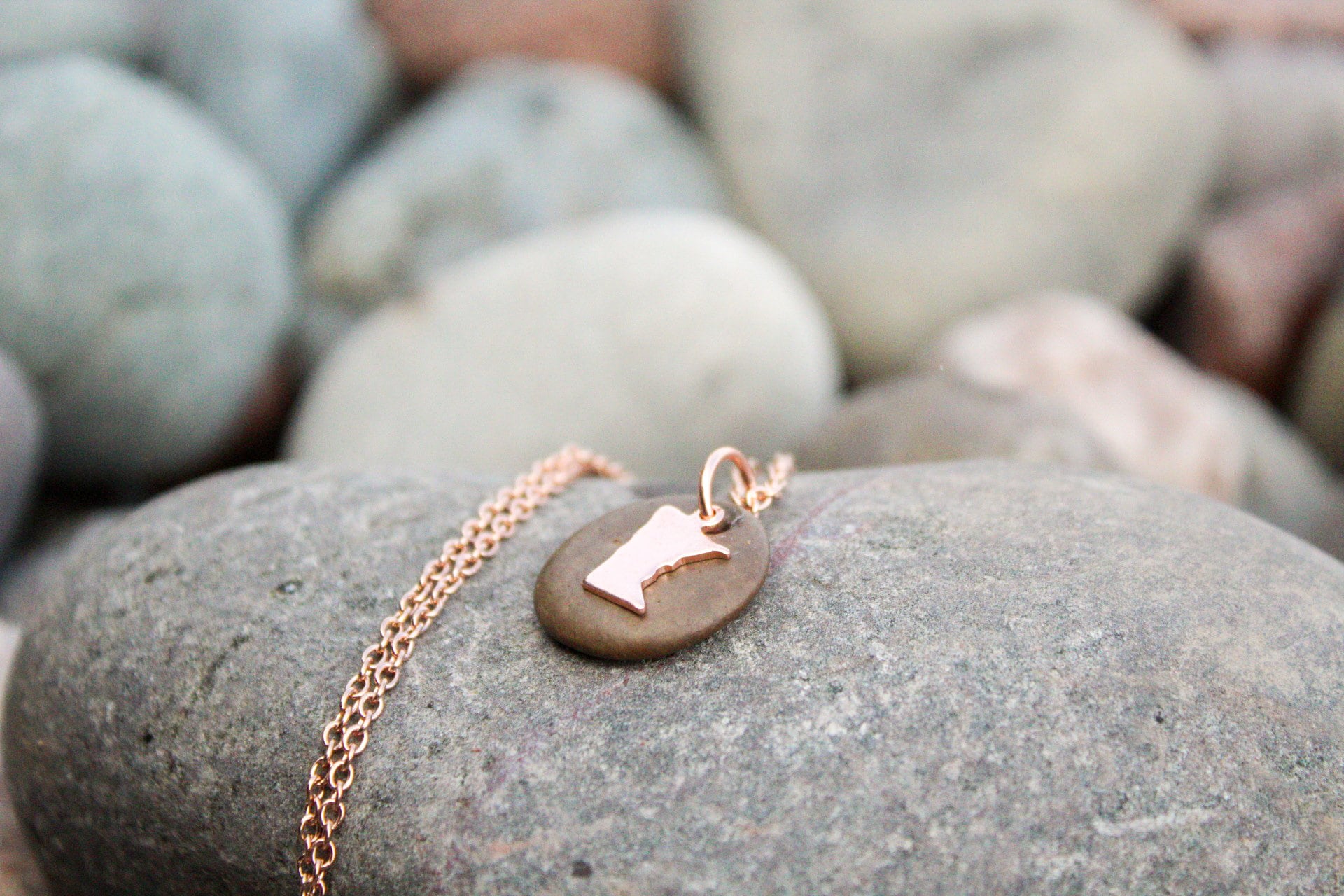 Lake Superior Stone Necklace with Rose Gold or Silver Charm