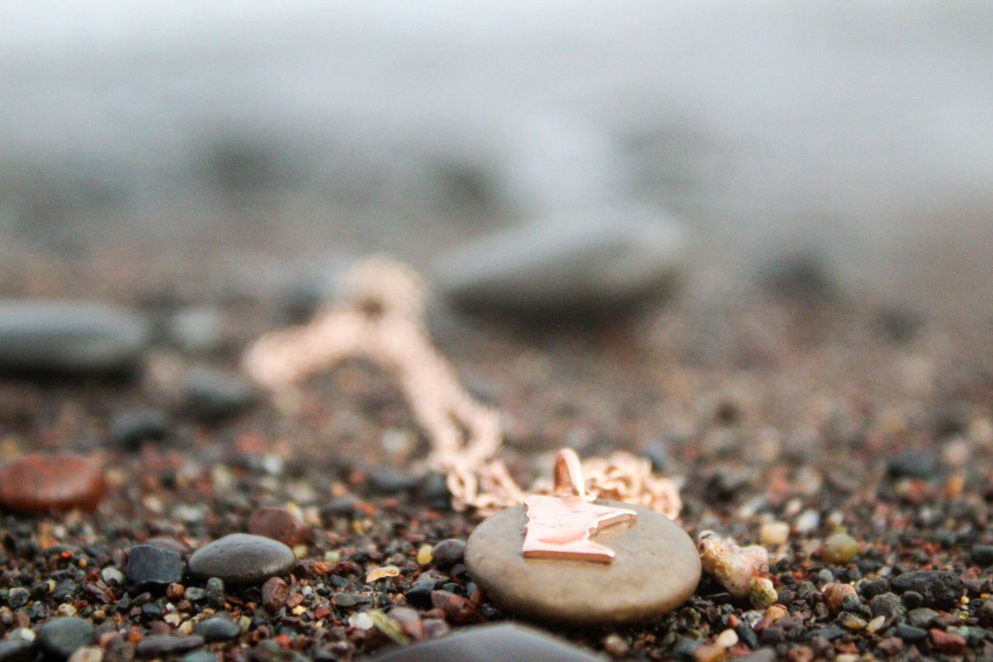 Lake Superior Stone Necklace with Rose Gold or Silver Charm