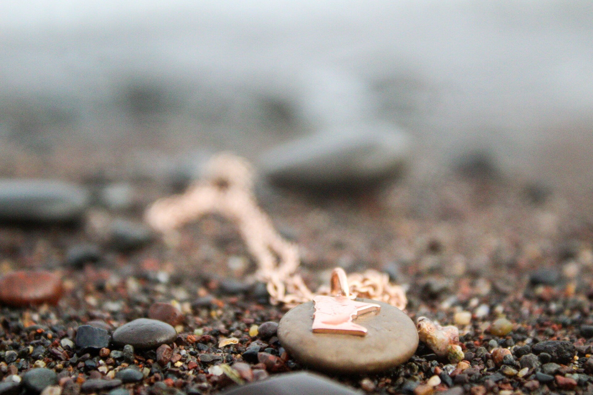 Lake Superior Stone Necklace with Rose Gold or Silver Charm