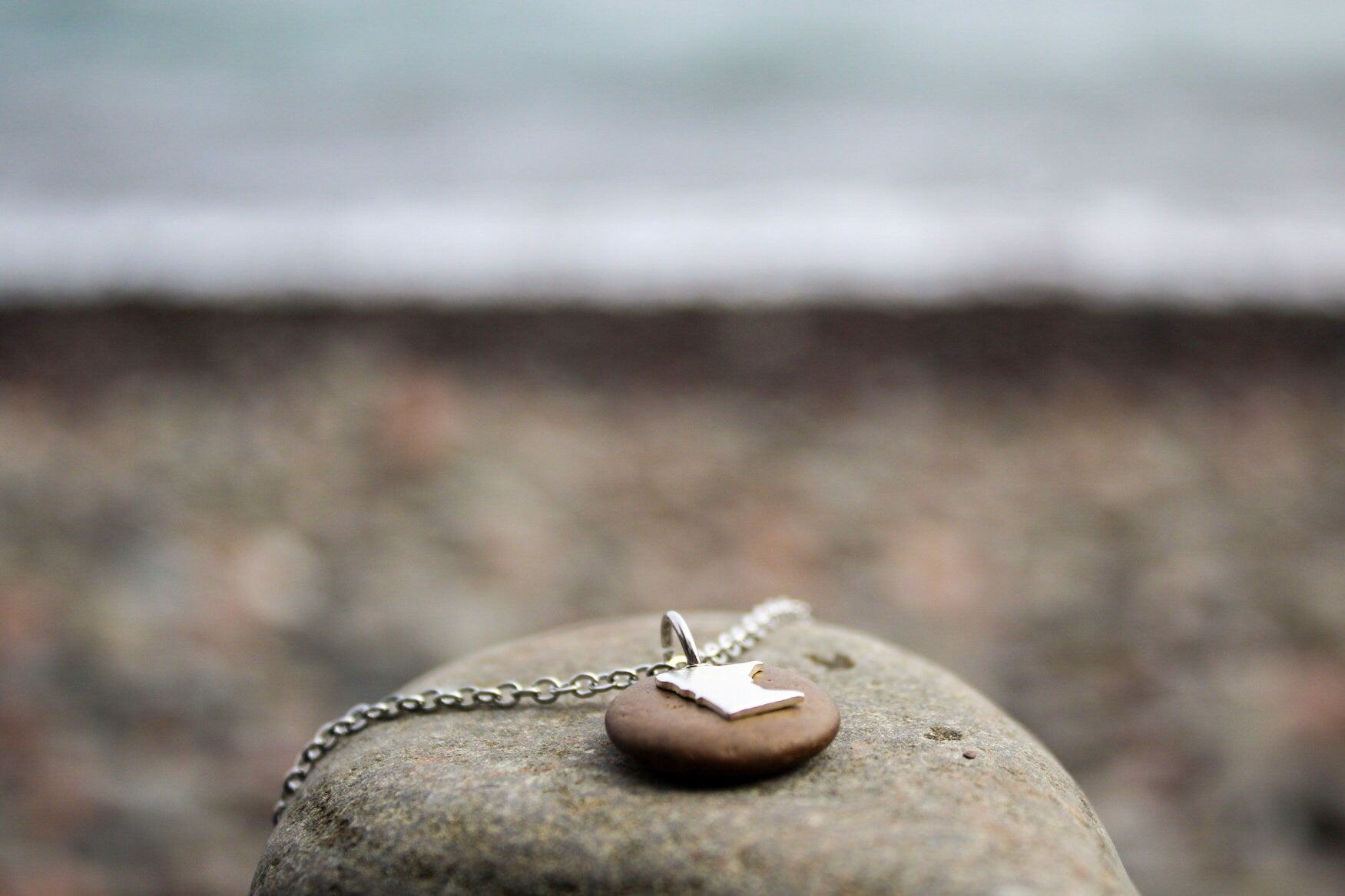 Lake Superior Stone Necklace with Rose Gold or Silver Charm