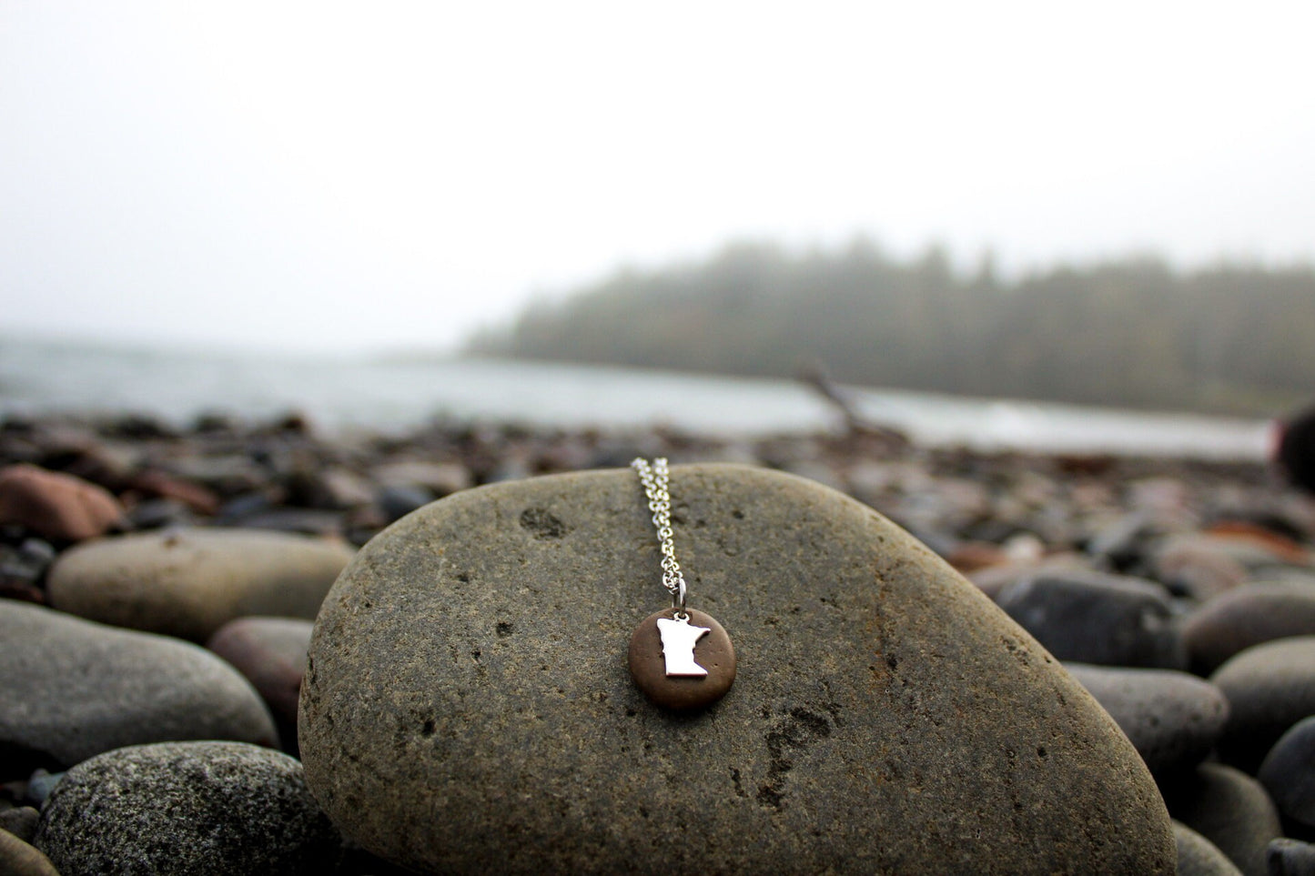 Lake Superior Stone Necklace with Rose Gold or Silver Charm 