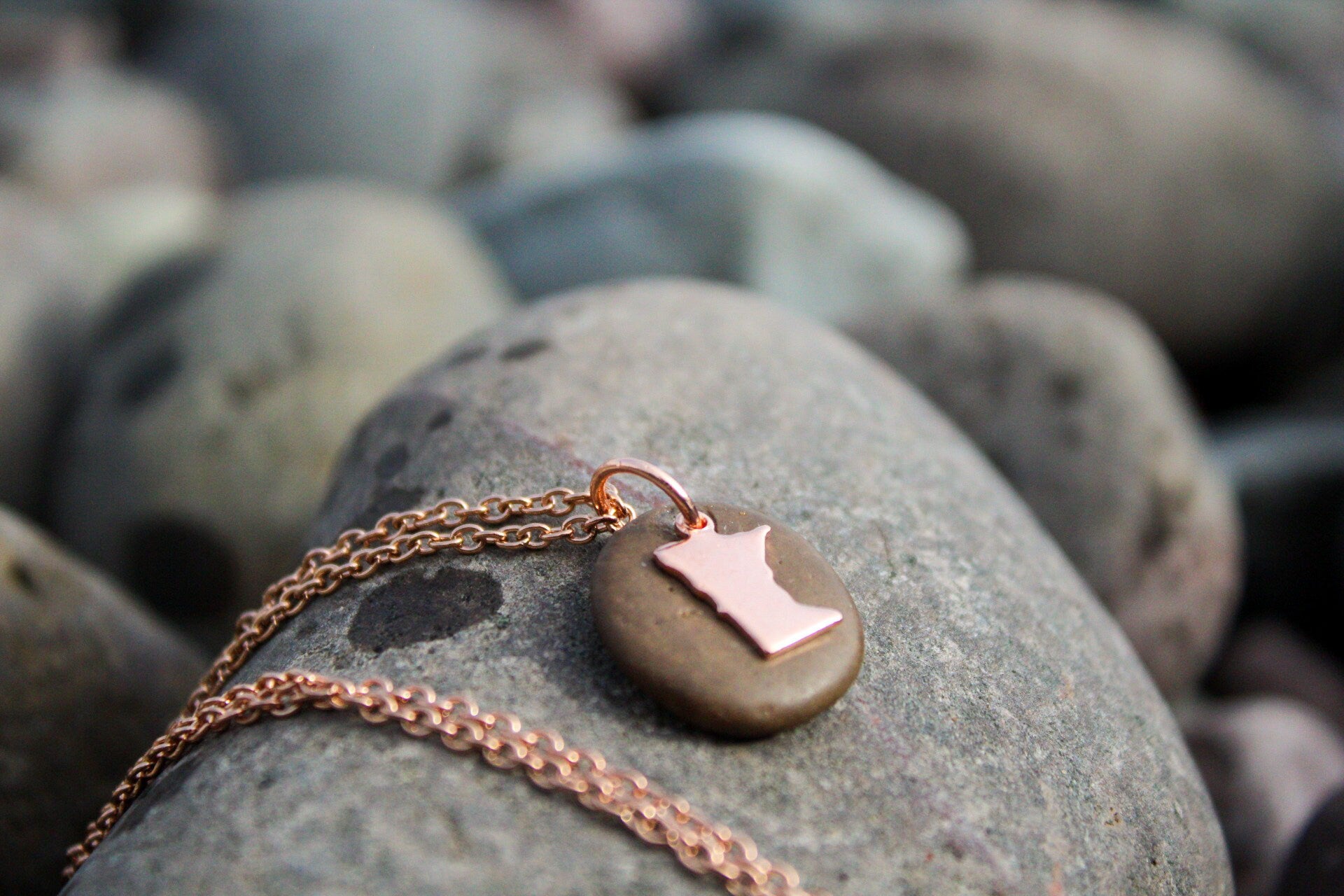 Lake Superior Stone Necklace with Rose Gold or Silver Charm 