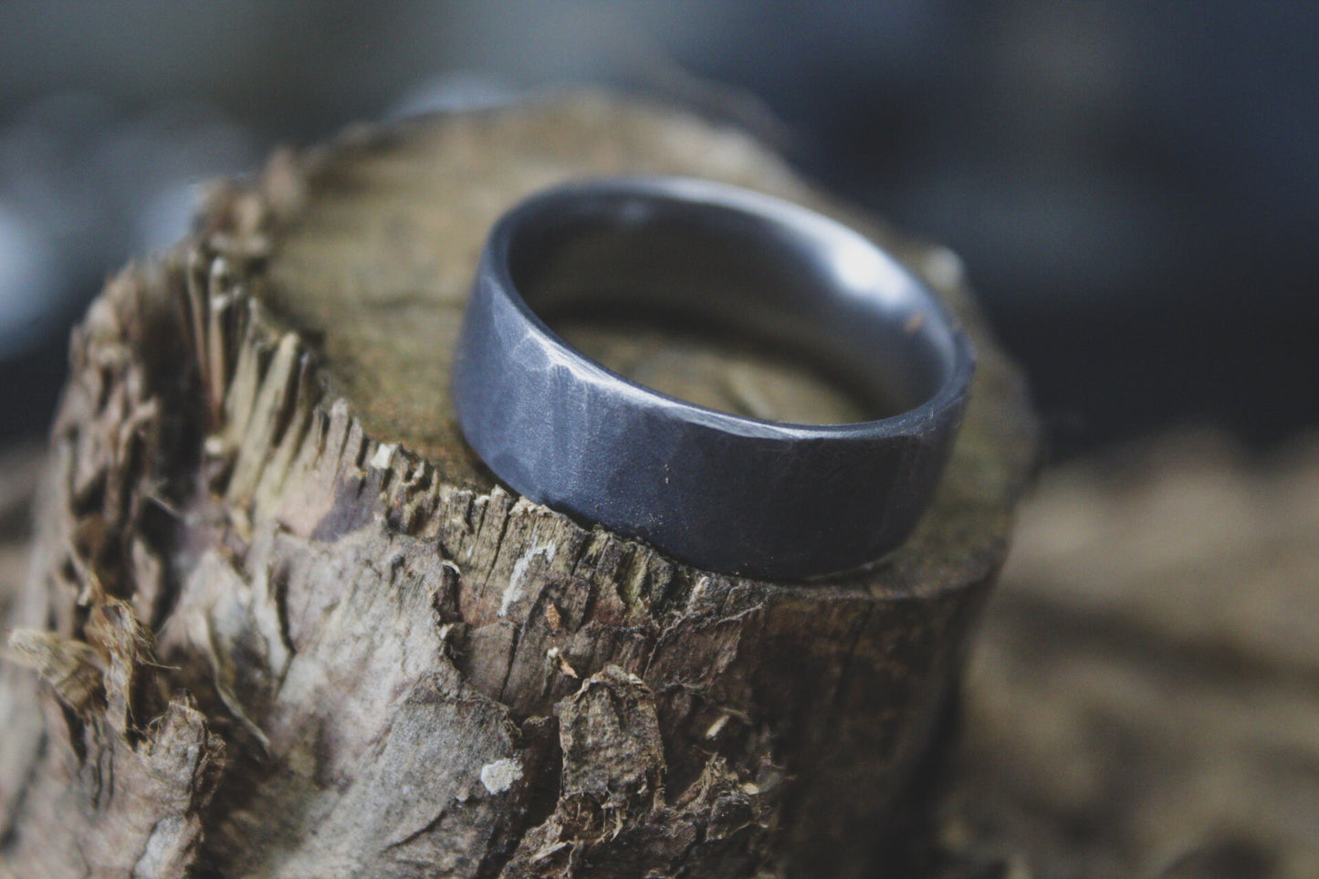 Dark Hammered Titanium Ring 