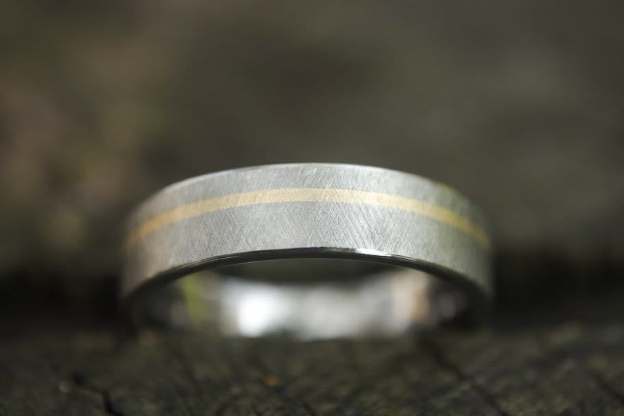 Crosshatch Titanium Band with 14k Yellow Gold inlay