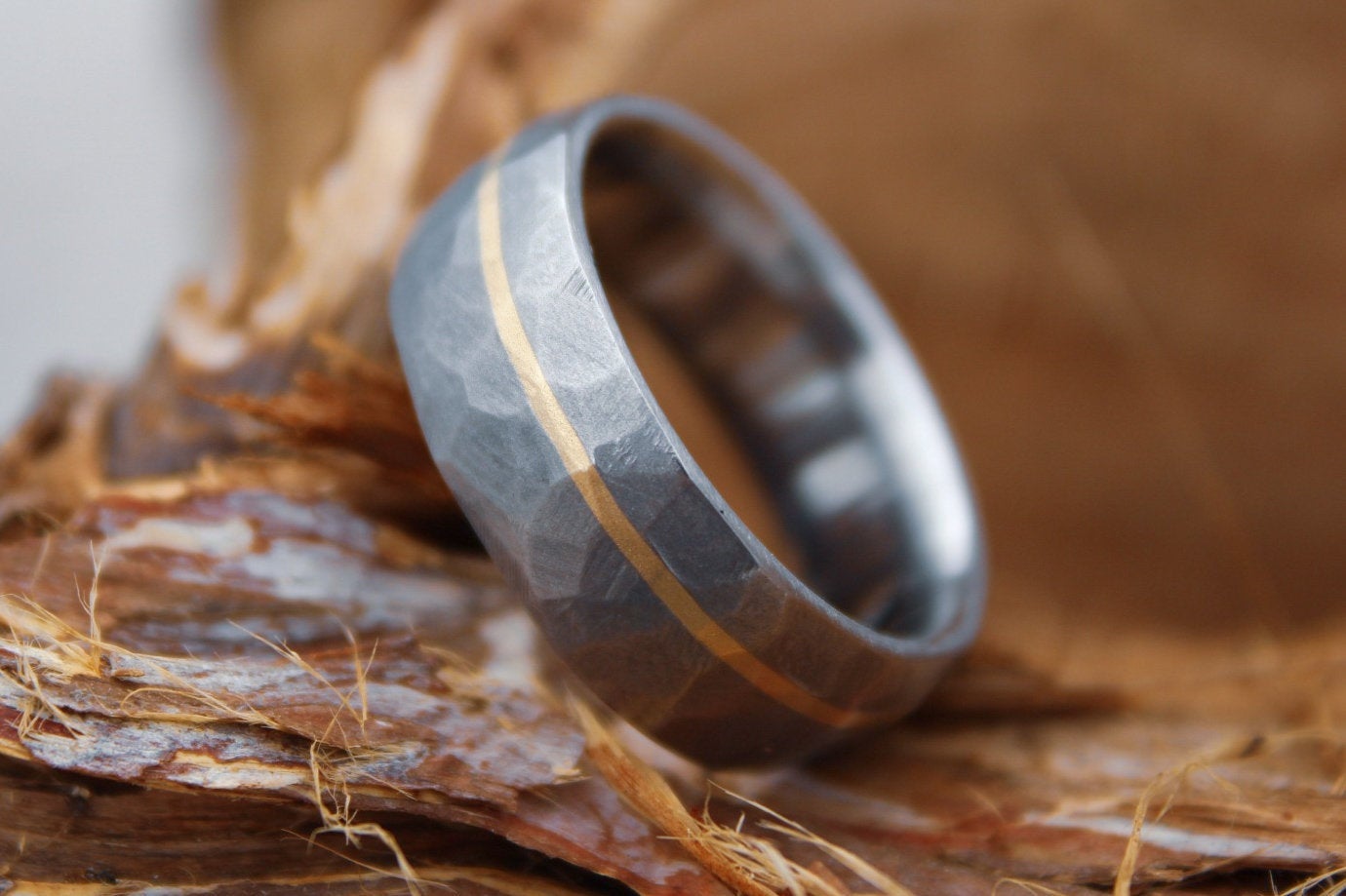 Faceted Titanium with 14k Yellow Gold inlay