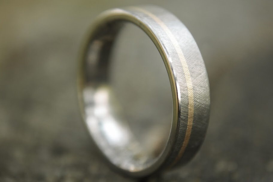 Crosshatch Titanium Band with 14k Yellow Gold inlay