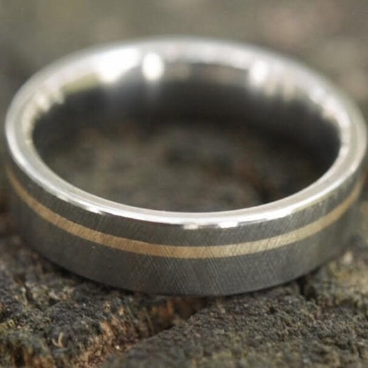 Crosshatch Titanium Band with 14k Yellow Gold inlay
