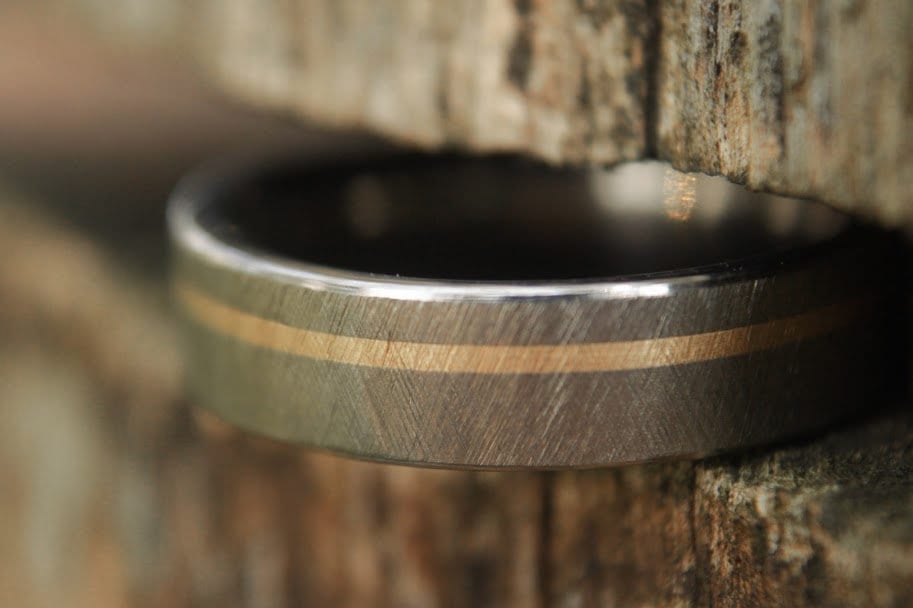 Crosshatch Titanium Band with 14k Yellow Gold inlay