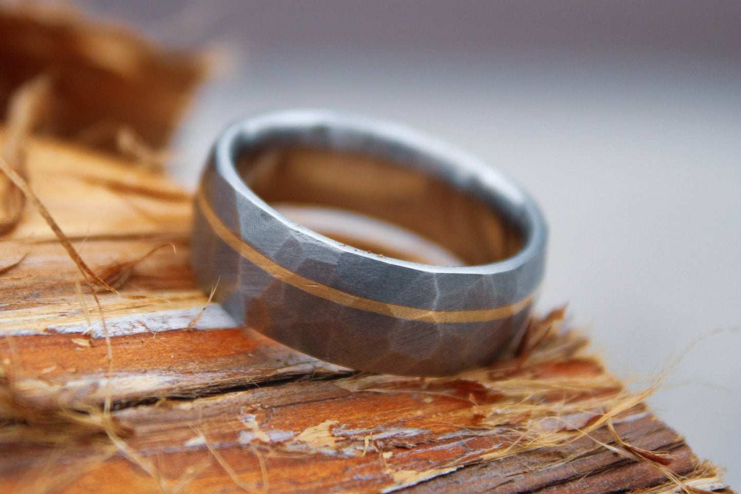 Faceted Titanium with 14k Yellow Gold inlay