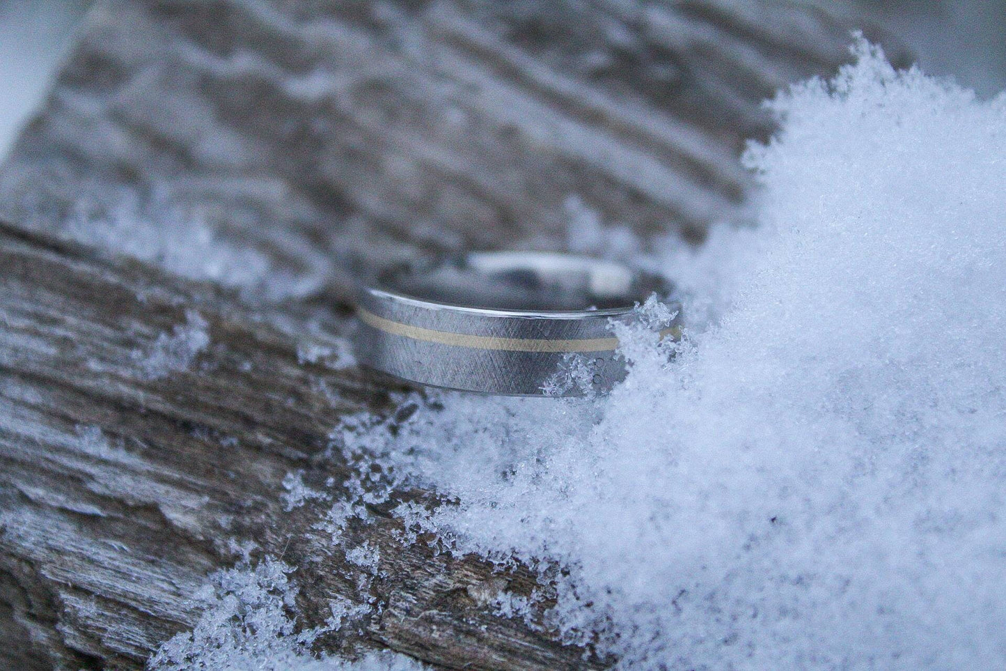 Crosshatch Titanium Band with 14k Yellow Gold inlay