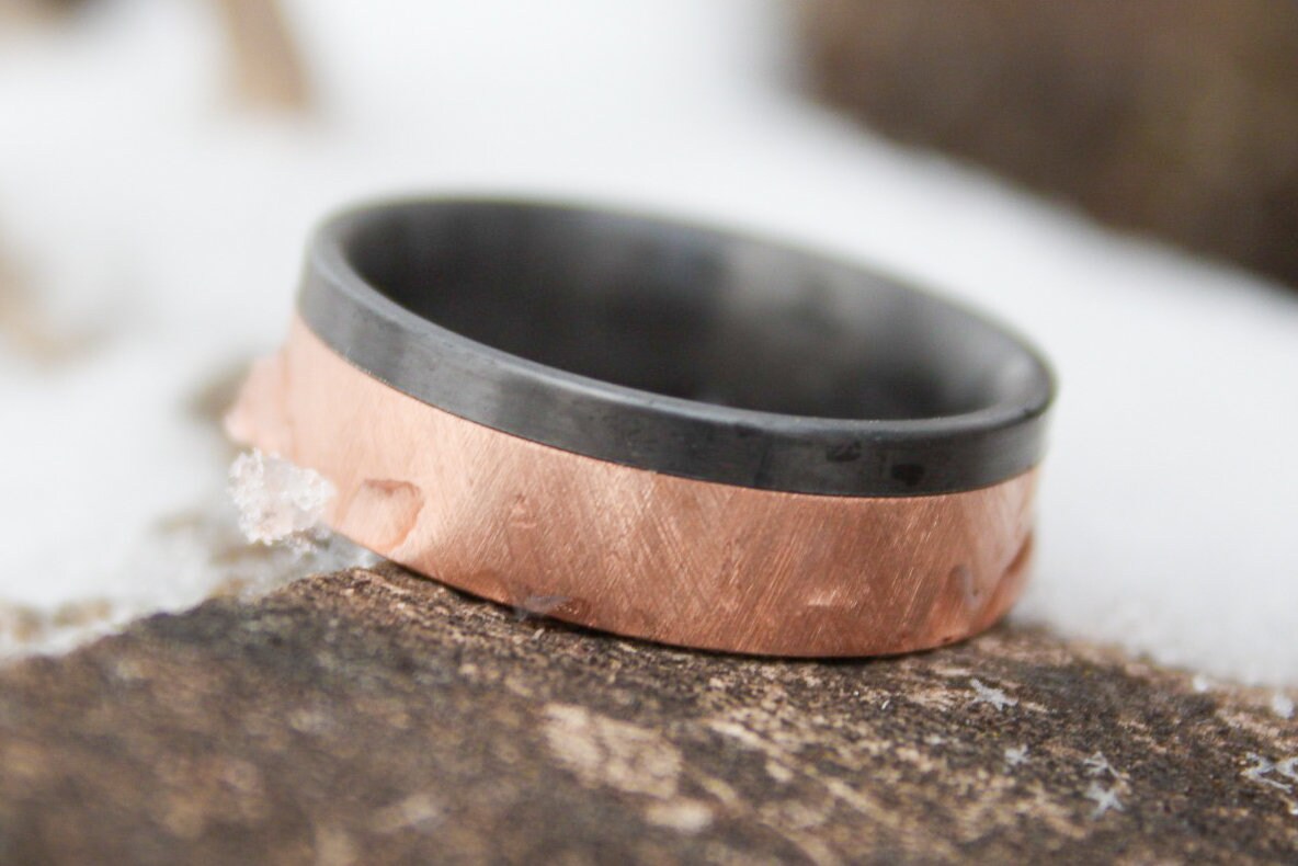 7mm Crosshatch 14k Rose Gold and Black Zirconium Band
