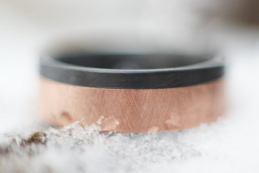 7mm Crosshatch 14k Rose Gold and Black Zirconium Band