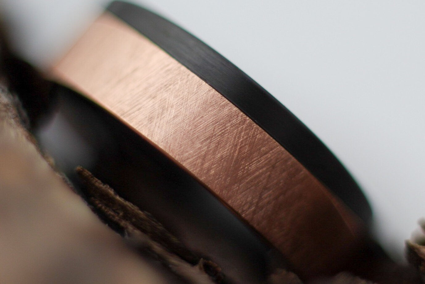 7mm Crosshatch 14k Rose Gold and Black Zirconium Band