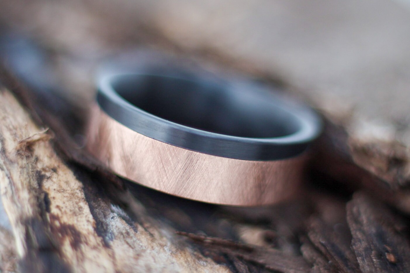 7mm Crosshatch 14k Rose Gold and Black Zirconium Band