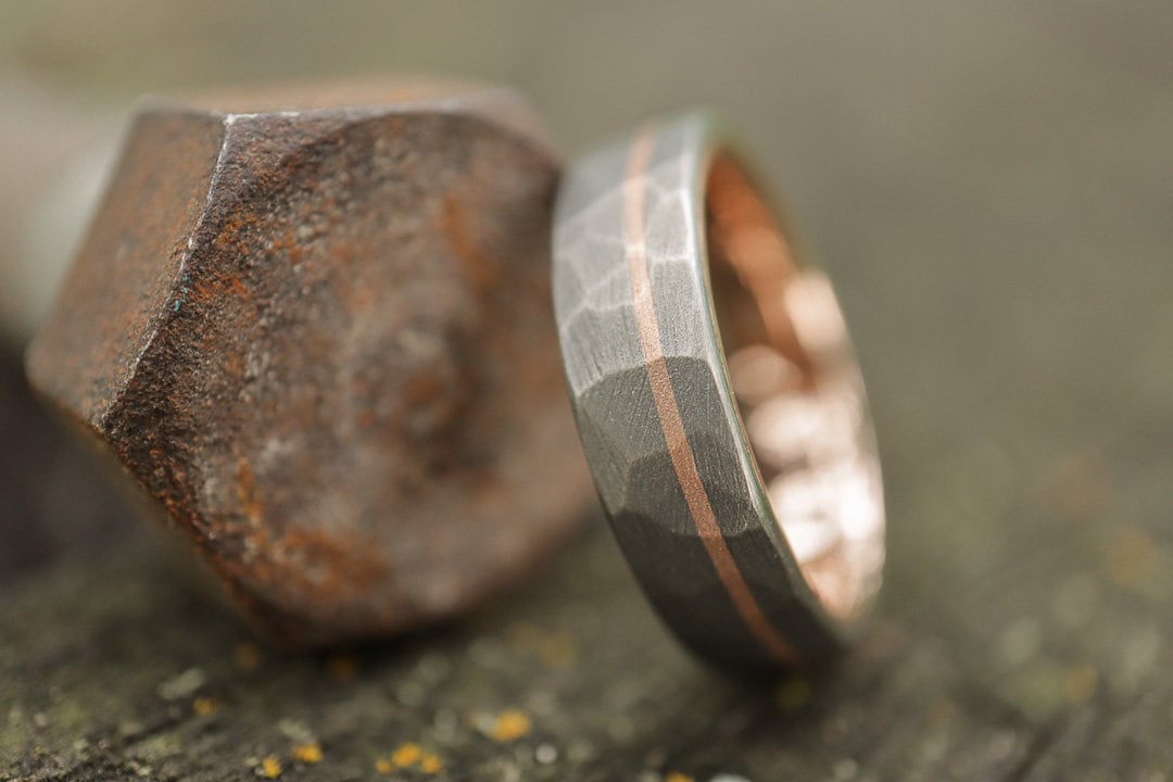 14k Rose Gold Lined Faceted Titanium with inlay