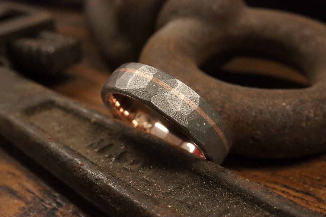 14k Rose Gold Lined Faceted Titanium with inlay