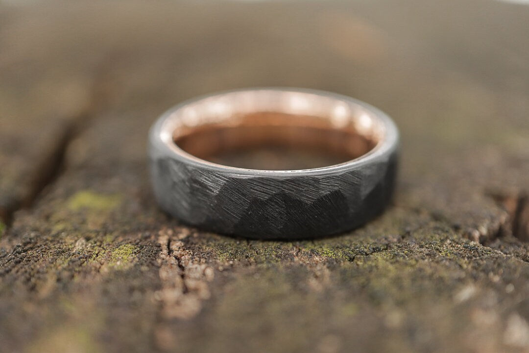 Faceted Black Zirconium with 14k Rose Gold Liner