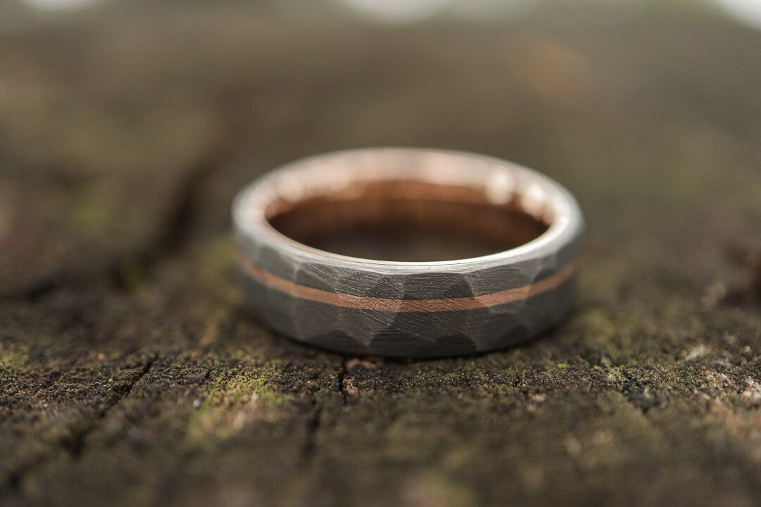 14k Rose Gold Lined Faceted Titanium with inlay
