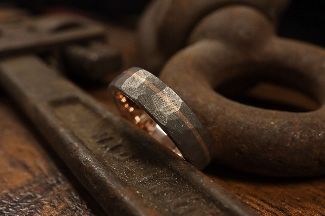 14k Rose Gold Lined Faceted Titanium with inlay 