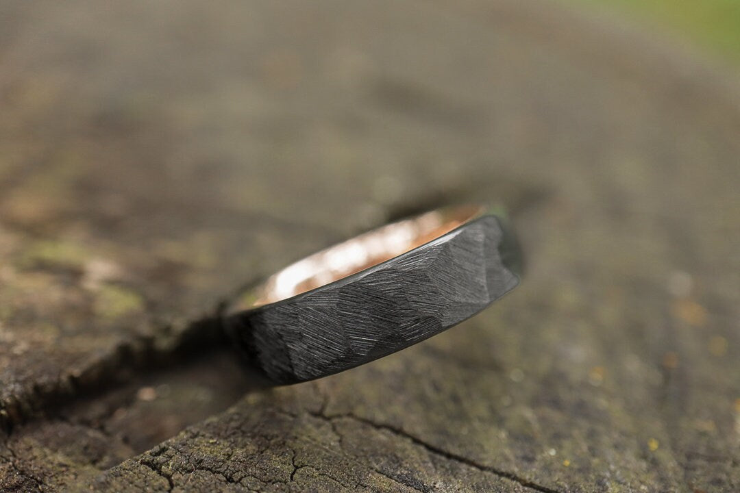 Faceted Black Zirconium with 14k Rose Gold Liner
