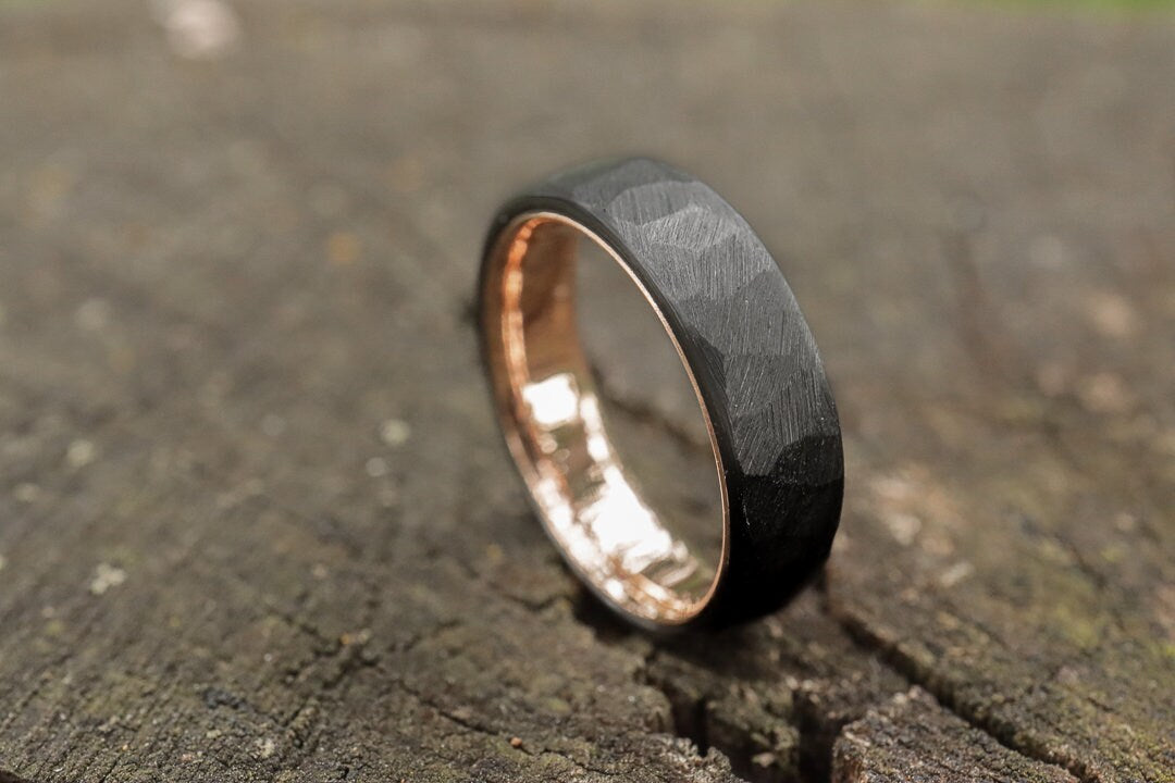 Faceted Black Zirconium with 14k Rose Gold Liner