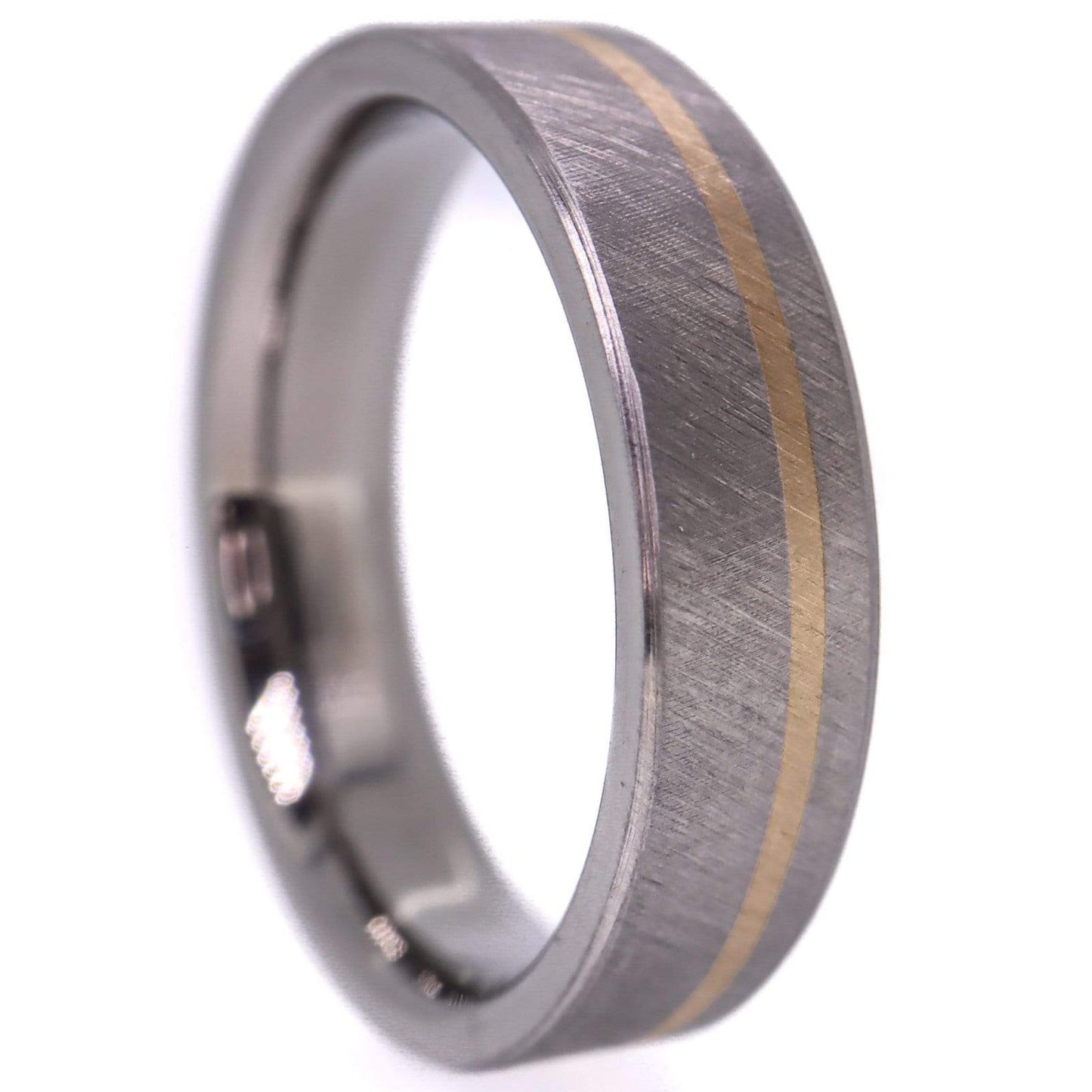 Crosshatch Titanium Band with 14k Yellow Gold inlay