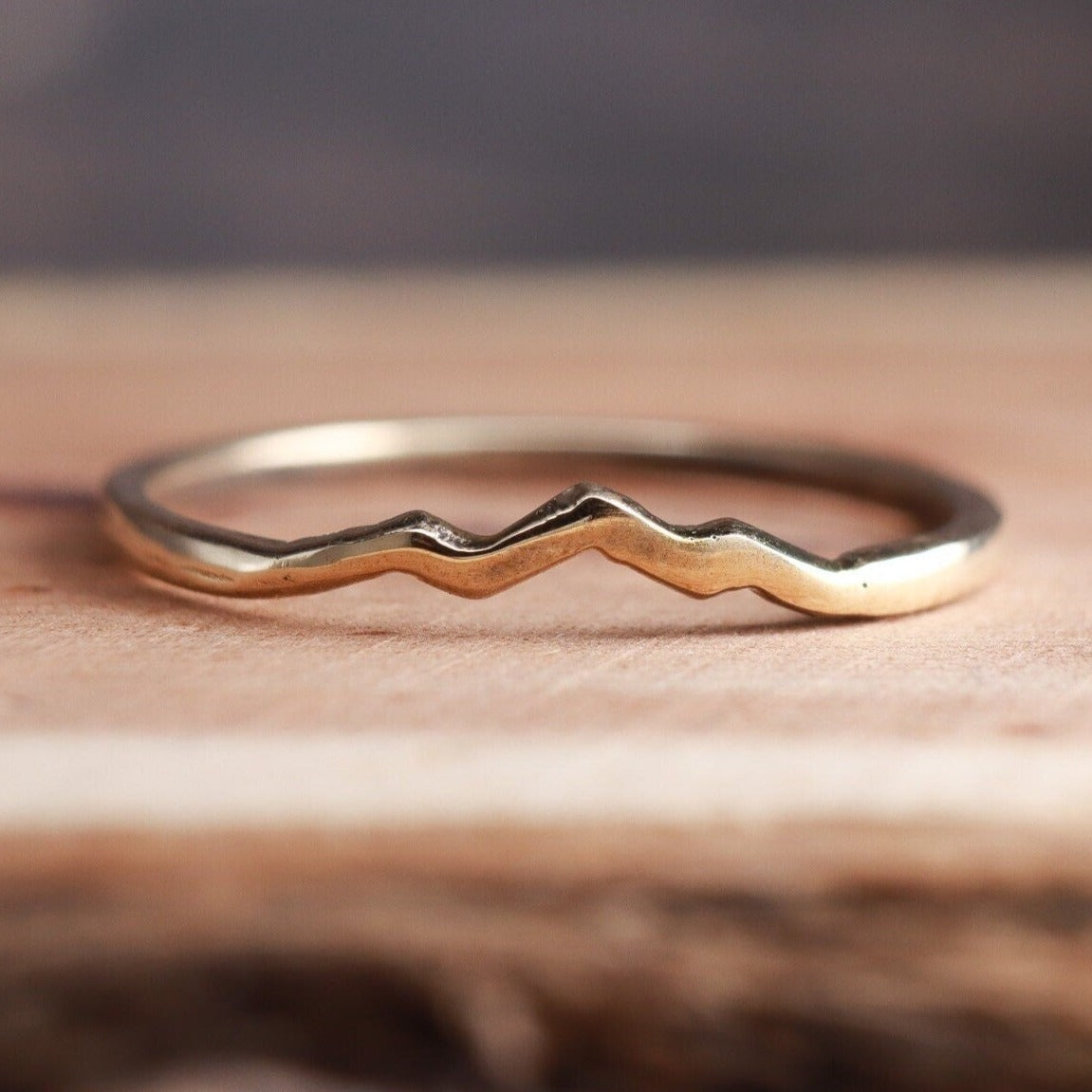 14k Yellow Gold Mountain Peaks, Women's Ring, Dainty Band, Solid Gold, Handcrafted Mountain Ring