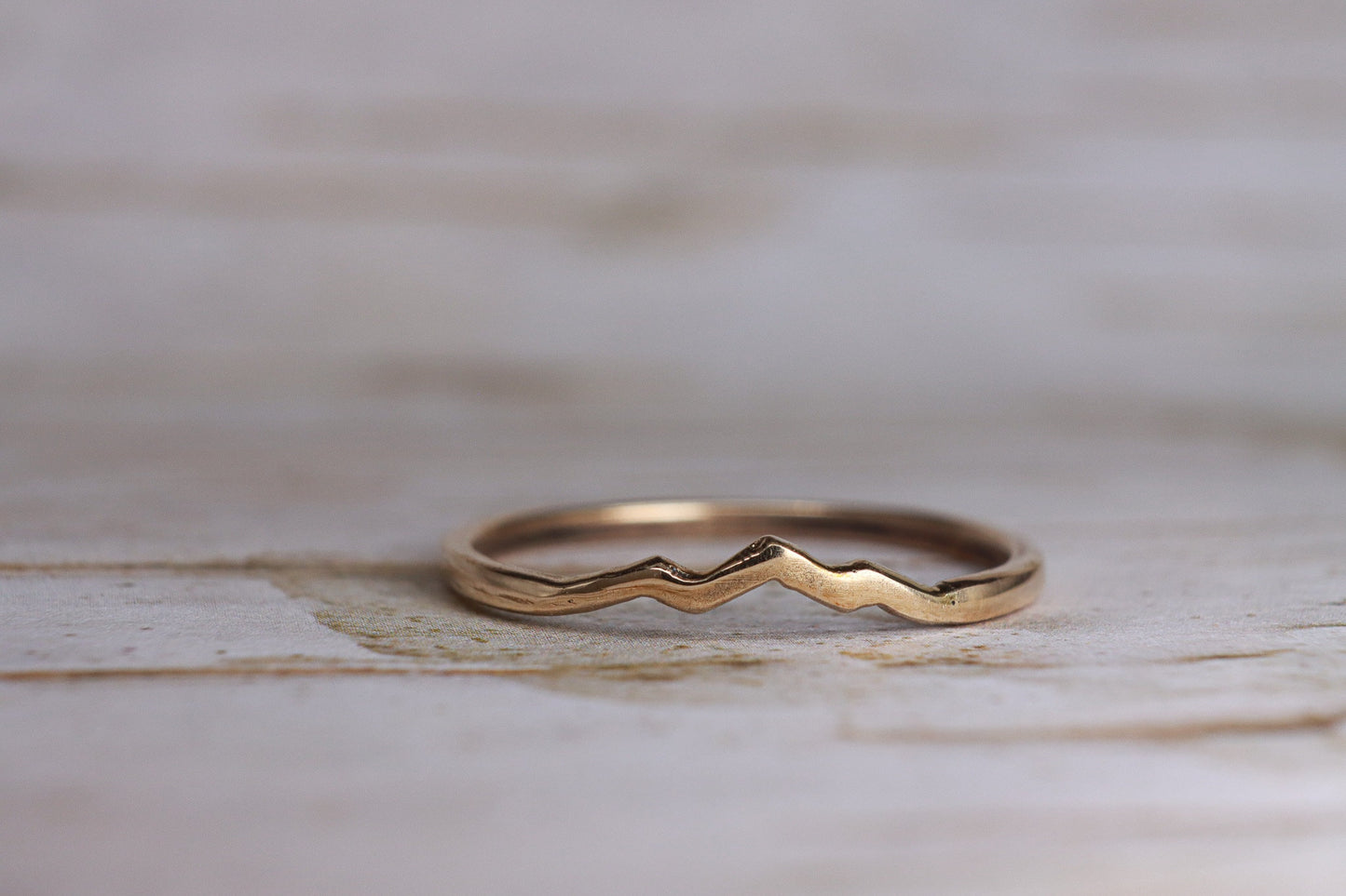 14k Yellow Gold Mountain Peaks, Women's Ring, Dainty Band, Solid Gold, Handcrafted Mountain Ring