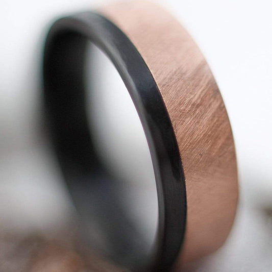 7mm Crosshatch 14k Rose Gold and Black Zirconium Band