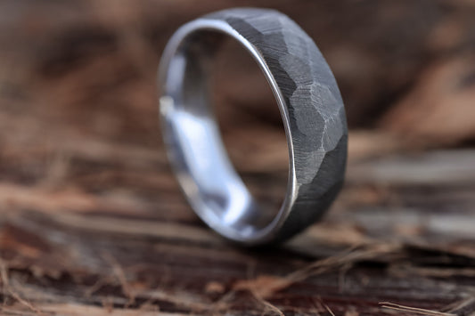 Faceted Tungsten - 6mm Rugged Style Wedding Band, Men's Ring, Rustic, Textured, Scratch proof ring