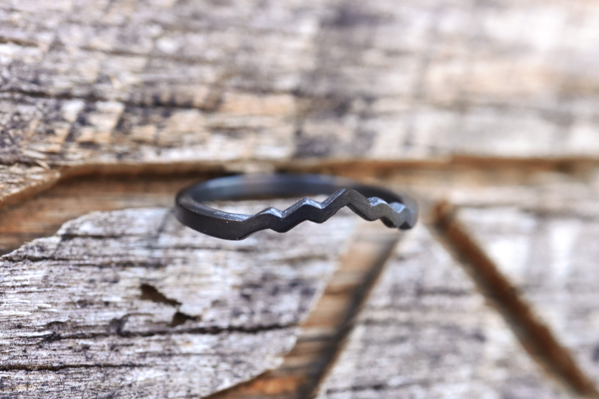 Zirconium Mountain Peaks, Women's Ring, Dainty Band, Handcrafted Mountain Ring, Black Zirconium