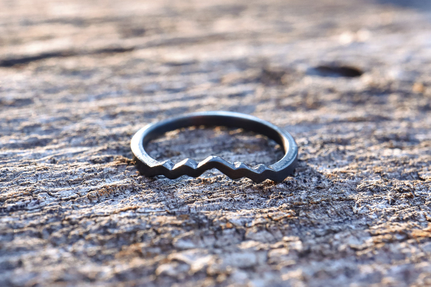 Zirconium Mountain Peaks, Women's Ring, Dainty Band, Handcrafted Mountain Ring, Black Zirconium