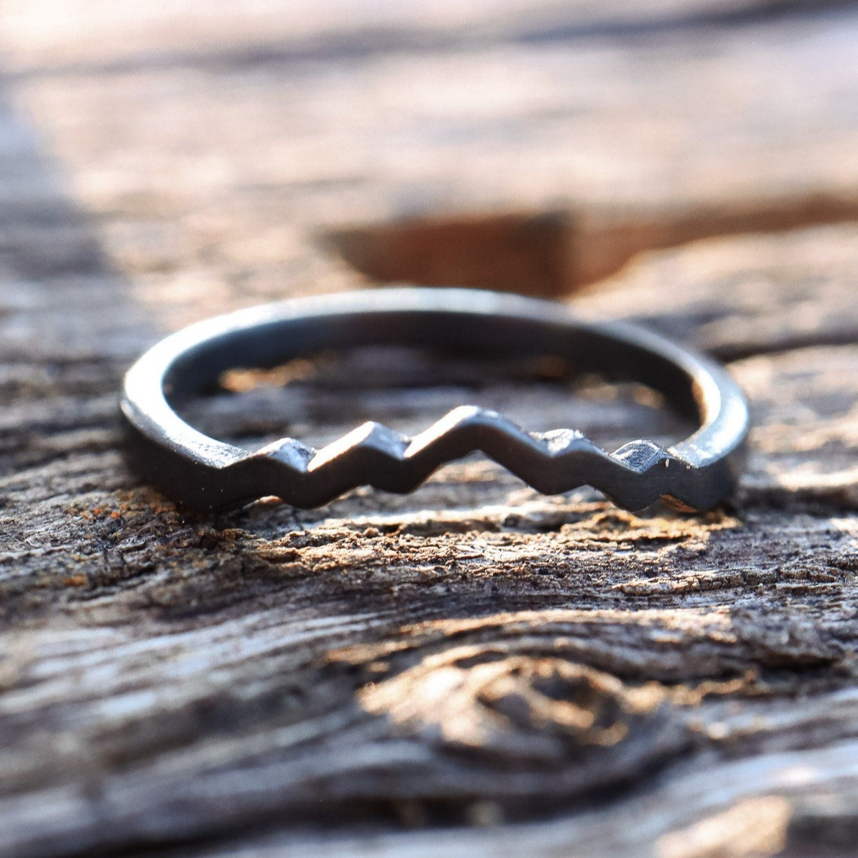 Zirconium Mountain Peaks, Women's Ring, Dainty Band, Handcrafted Mountain Ring, Black Zirconium