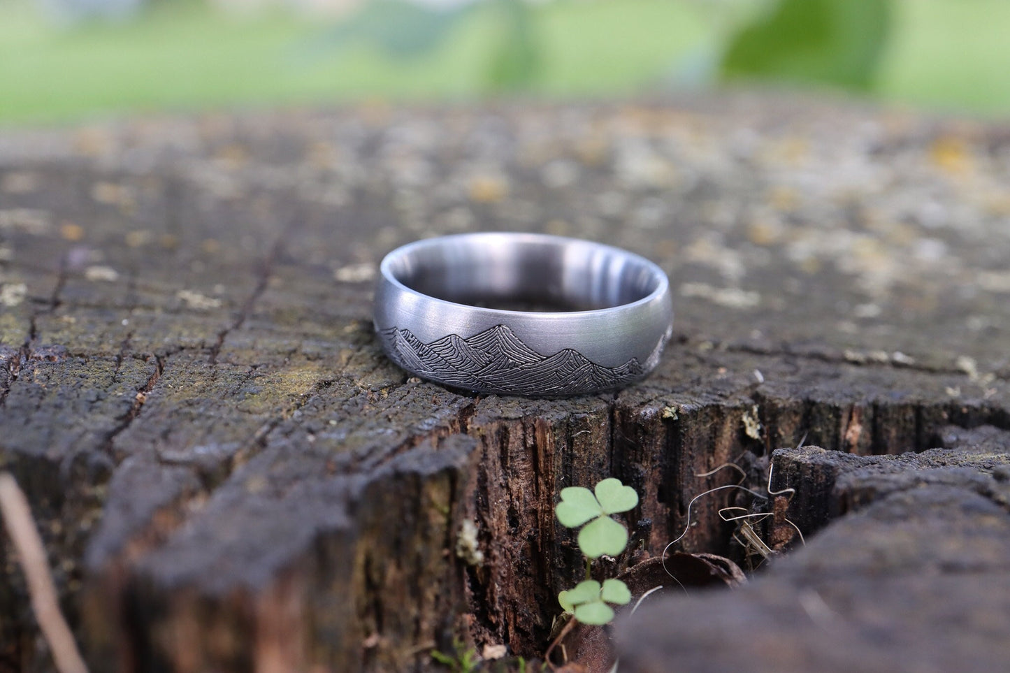 The Explorer - 6mm Titanium Mountain Ring, Domed Band, Satin Finish, Silver, Mens Wedding Band, Comfort Fit Ring