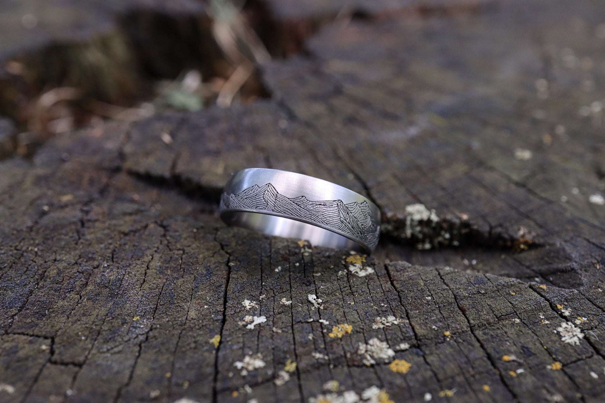 The Explorer - 6mm Titanium Mountain Ring, Domed Band, Satin Finish, Silver, Mens Wedding Band, Comfort Fit Ring