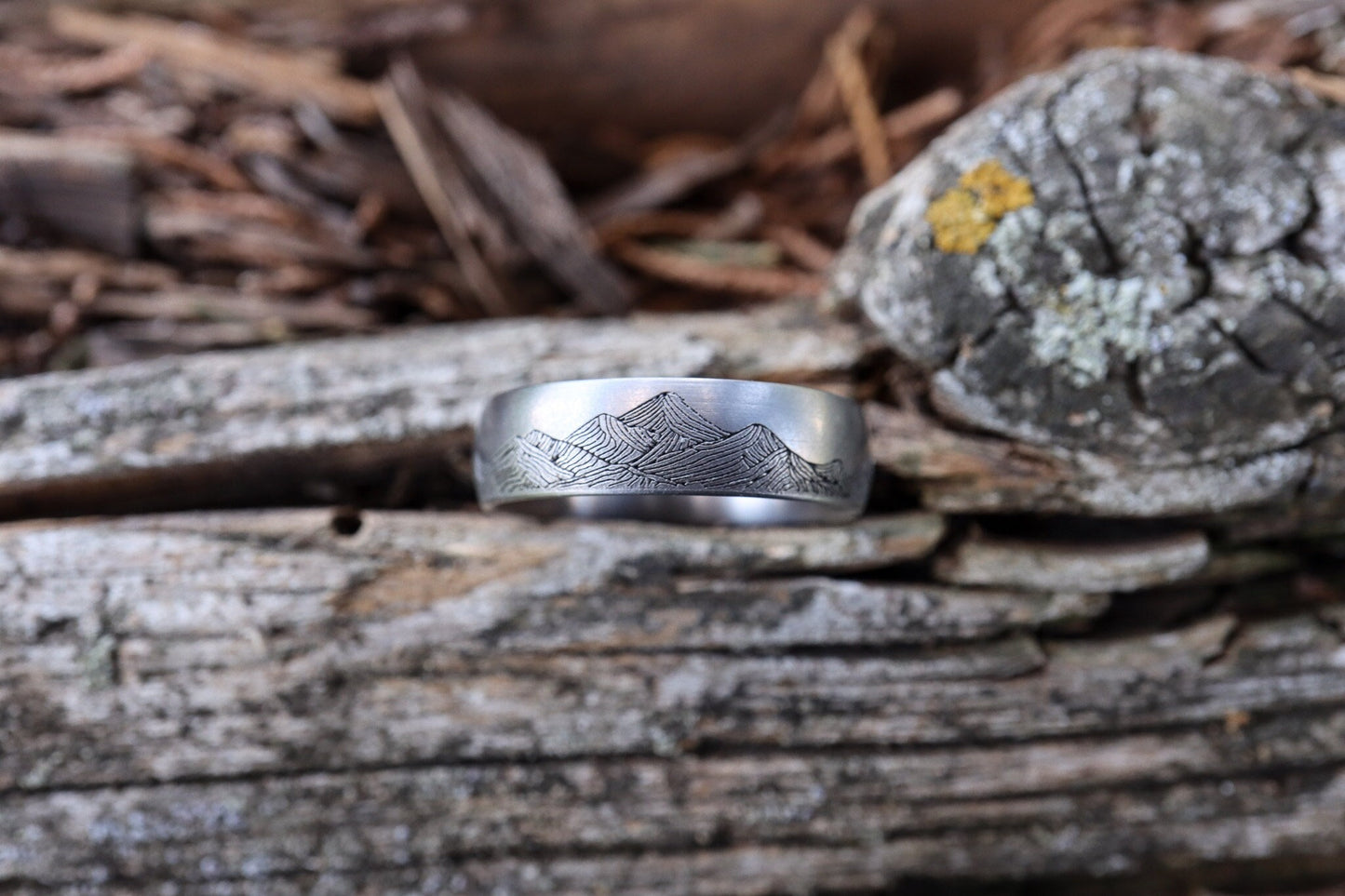 The Explorer - 6mm Titanium Mountain Ring, Domed Band, Satin Finish, Silver, Mens Wedding Band, Comfort Fit Ring