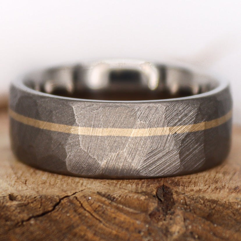 Faceted Titanium with 14k Yellow Gold inlay
