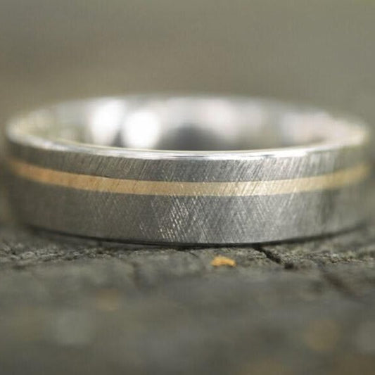 Crosshatch Titanium Band with 14k Yellow Gold inlay