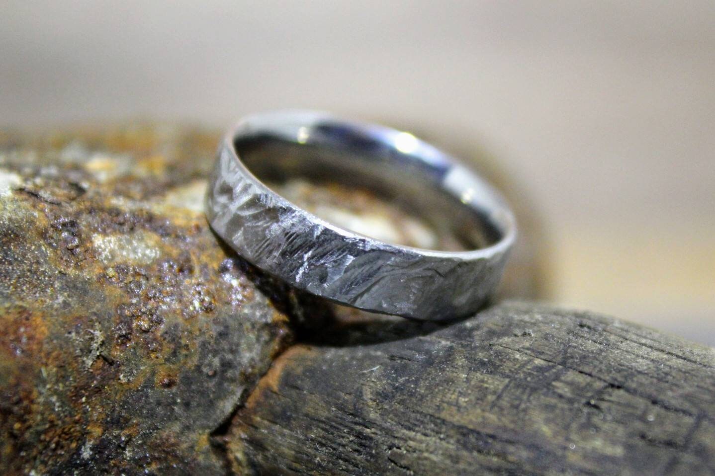Hammered Titanium Ring, Mens Wedding Band, Distressed Rustic Finish
