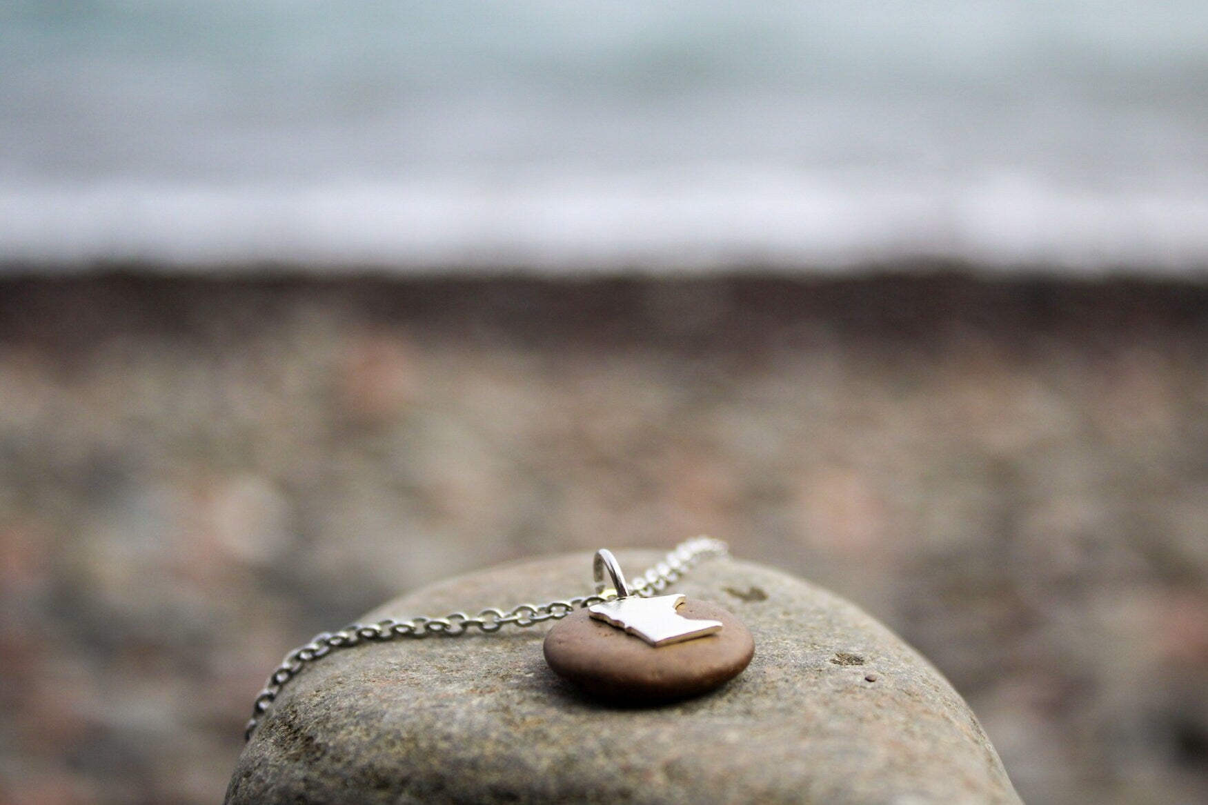 Lake Superior Stone Necklace with Rose Gold or Silver Charm 
