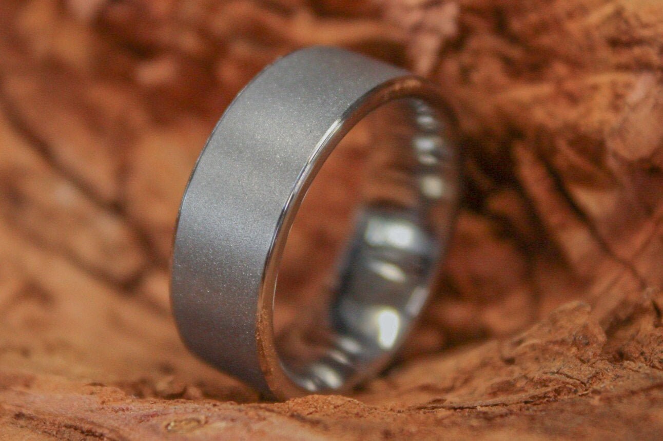 Beveled Sandblasted Titanium Ring 