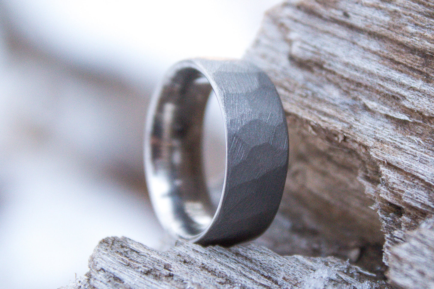 Sandblasted Faceted Titanium Ring 