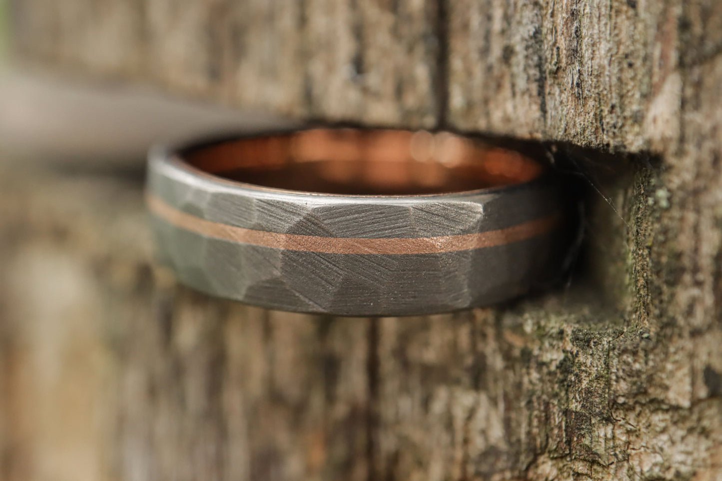 14k Rose Gold Lined Faceted Titanium with inlay 
