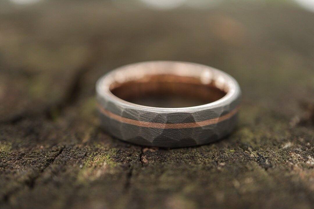 14k Rose Gold Lined Faceted Titanium with inlay 
