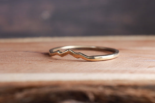 14k Yellow Gold Mountain Peaks, Women's Ring, Dainty Band, Solid Gold, Handcrafted Mountain Ring