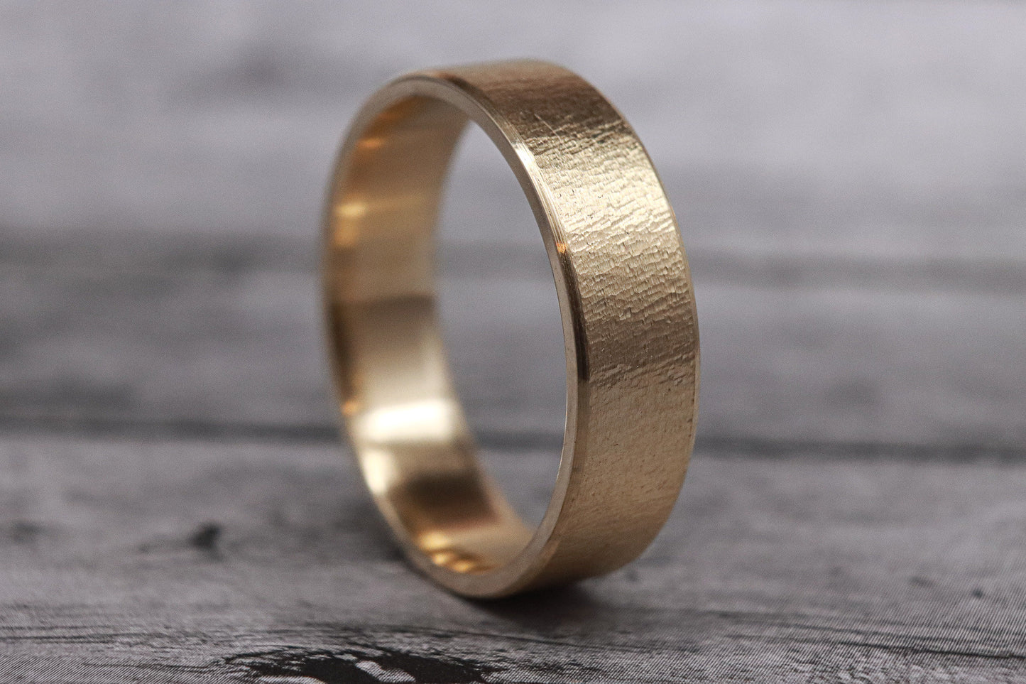 Heinrich - Textured 14k Yellow Gold Men's band, wedding ring, beveled edges, comfort fit